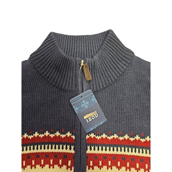 IZOD Biking Red Mens Fairisle Quarter Zip Sweater Large - Picture 8 of 11